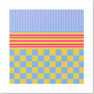 Polka Dots Stripes Checker Pastel Colors Patchwork Posters and Art